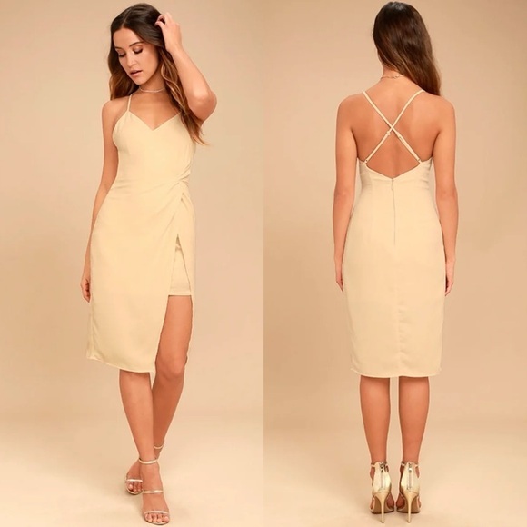 NWT Lulus Making Eyes At You Midi Dress in Beige Size Medium - Picture 1 of 8